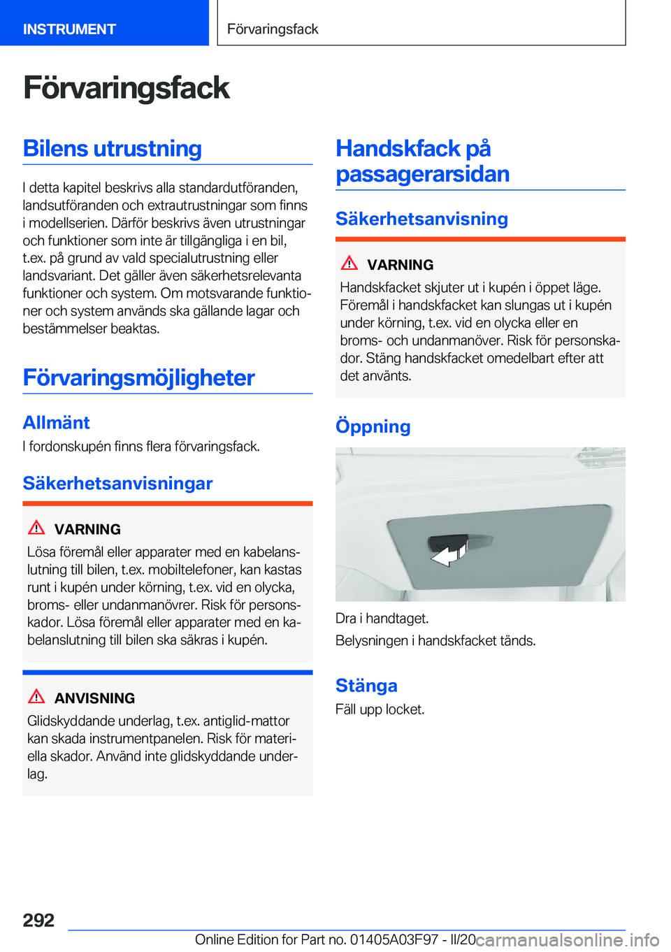 BMW 3 SERIES 2020  InstruktionsbÖcker (in Swedish) �F�