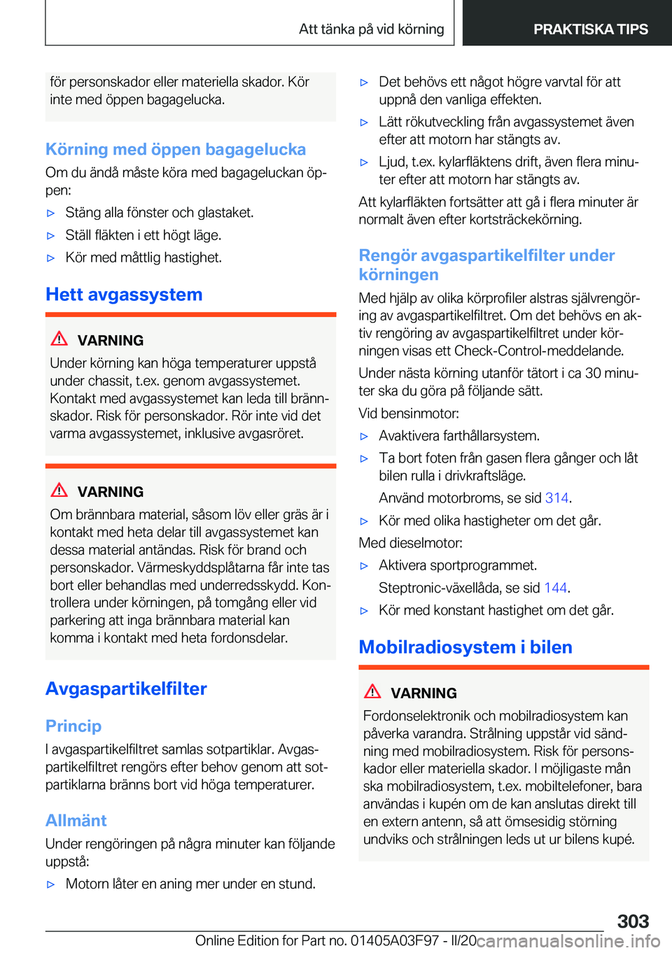 BMW 3 SERIES 2020  InstruktionsbÖcker (in Swedish) �f�