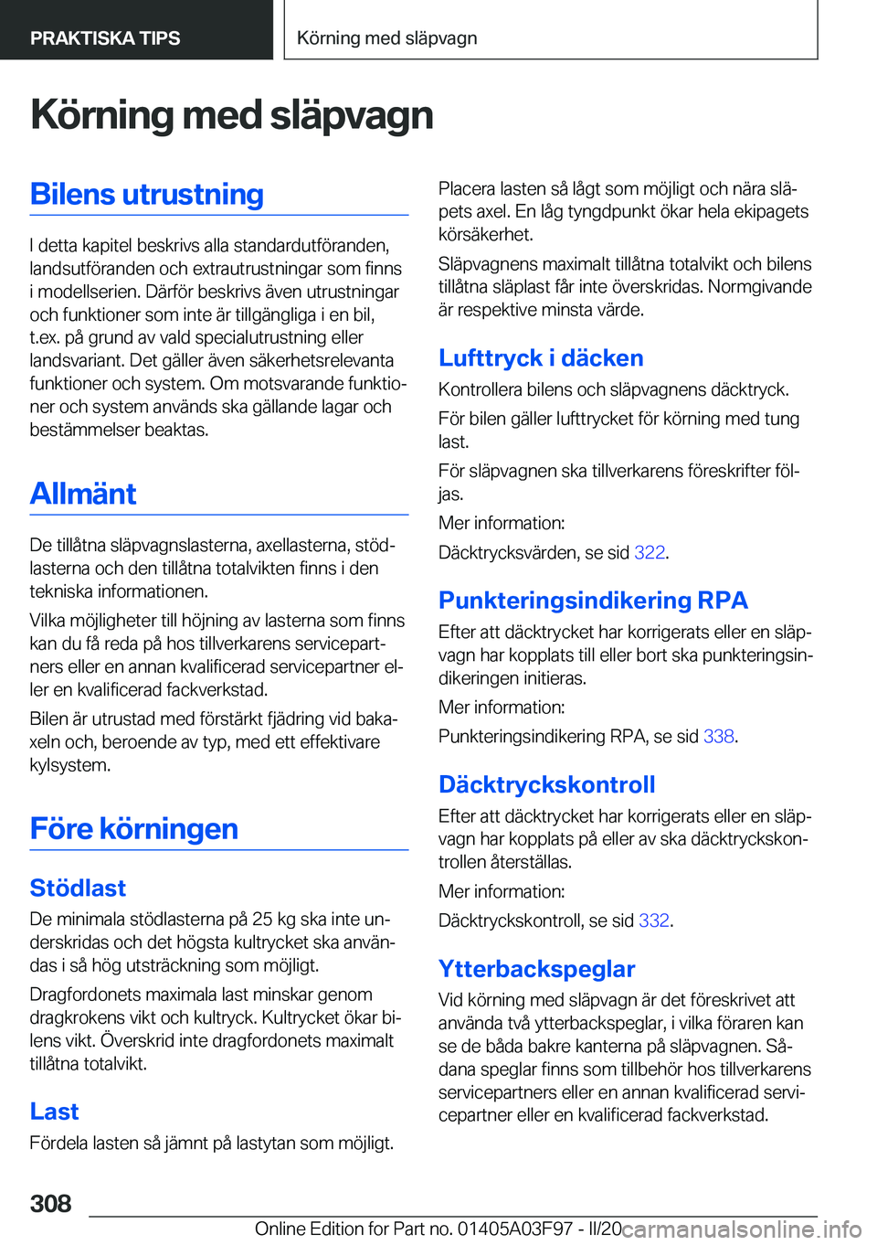 BMW 3 SERIES 2020  InstruktionsbÖcker (in Swedish) �K�