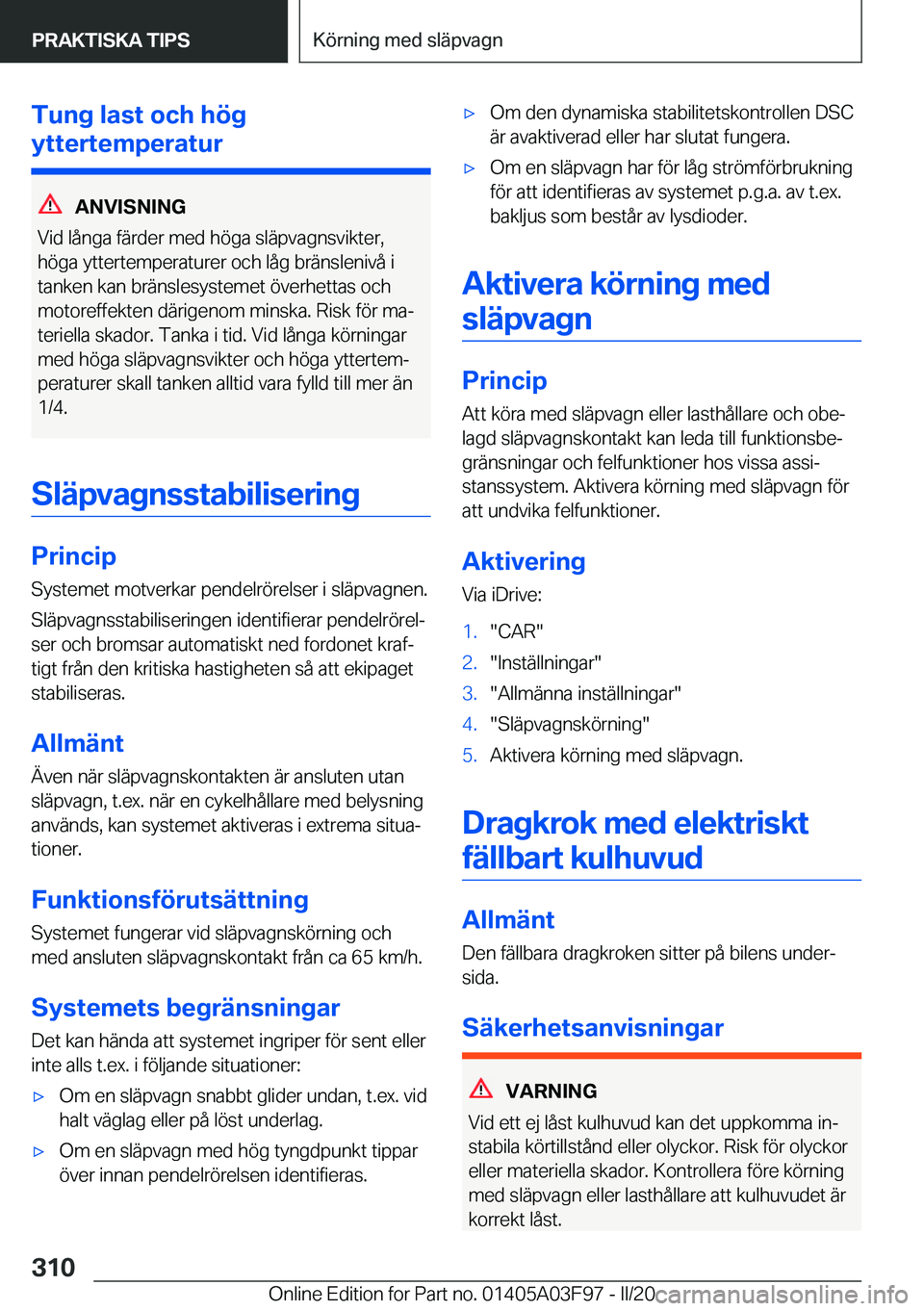 BMW 3 SERIES 2020  InstruktionsbÖcker (in Swedish) �T�u�n�g��l�a�s�t��o�c�h��h�