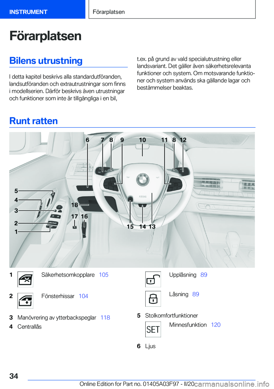 BMW 3 SERIES 2020  InstruktionsbÖcker (in Swedish) �F�