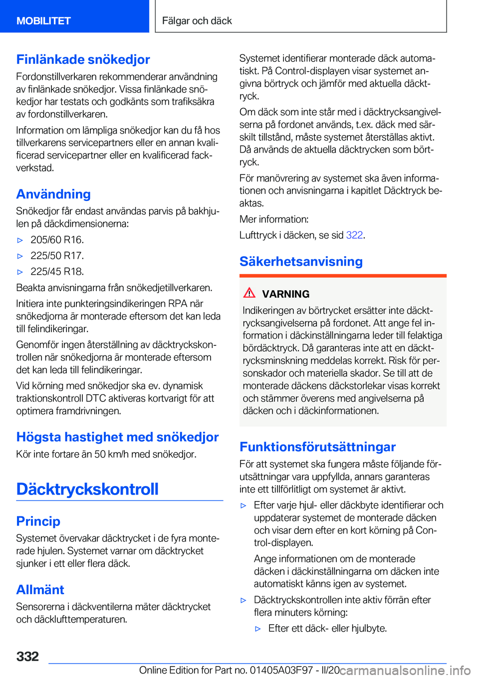 BMW 3 SERIES 2020  InstruktionsbÖcker (in Swedish) �F�i�n�l�ä�n�k�a�d�e��s�n�