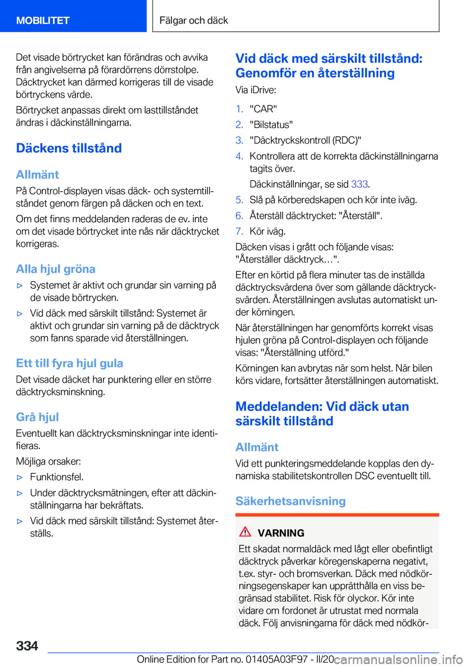 BMW 3 SERIES 2020  InstruktionsbÖcker (in Swedish) �D�e�t��v�i�s�a�d�e��b�