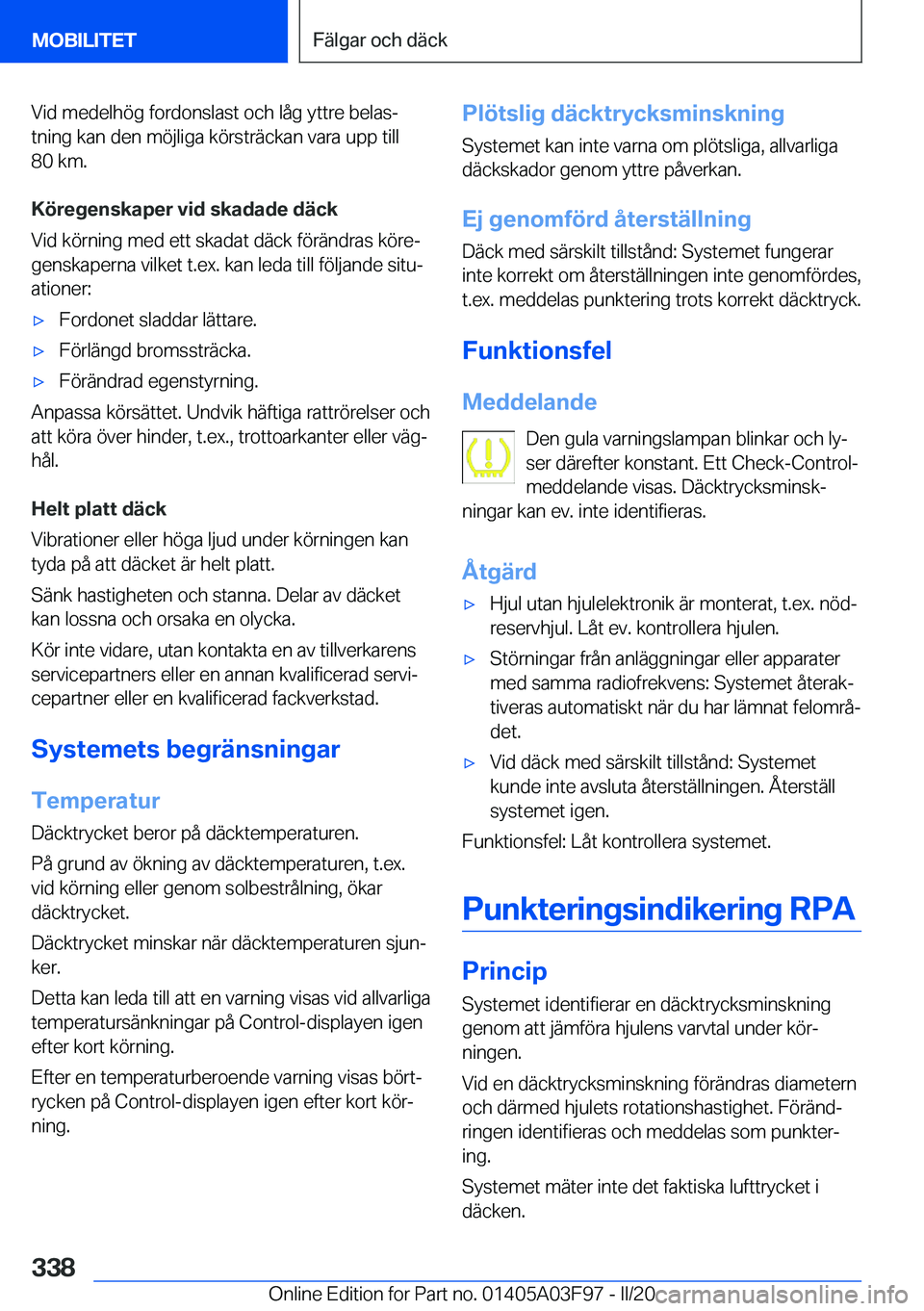 BMW 3 SERIES 2020  InstruktionsbÖcker (in Swedish) �V�i�d��m�e�d�e�l�h�