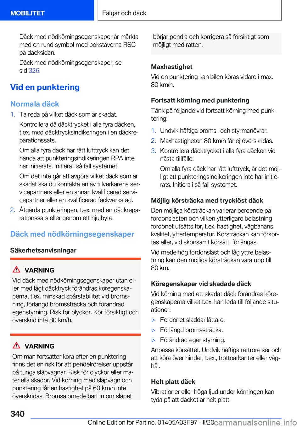 BMW 3 SERIES 2020  InstruktionsbÖcker (in Swedish) �D�ä�c�k��m�e�d��n�