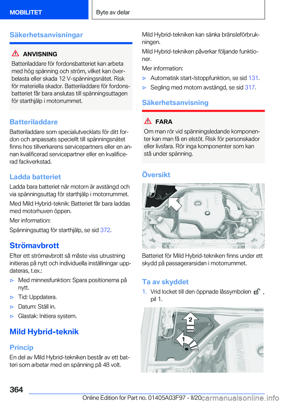 BMW 3 SERIES 2020  InstruktionsbÖcker (in Swedish) �S�ä�k�e�r�h�e�t�s�a�n�v�i�s�n�i�n�g�a�r
�A�N�V�I�S�N�I�N�G
�B�a�t�t�e�r�i�l�a�d�d�a�r�e��f�