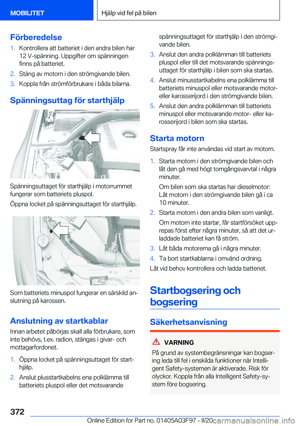 BMW 3 SERIES 2020  InstruktionsbÖcker (in Swedish) �F�