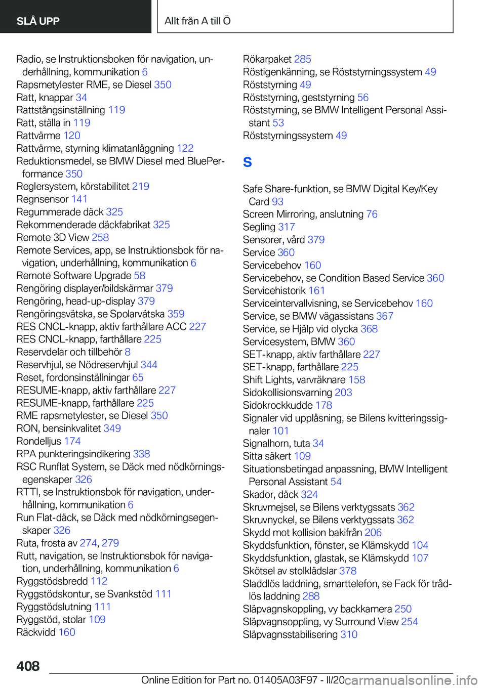 BMW 3 SERIES 2020  InstruktionsbÖcker (in Swedish) �R�a�d�i�o�,��s�e��I�n�s�t�r�u�k�t�i�o�n�s�b�o�k�e�n��f�