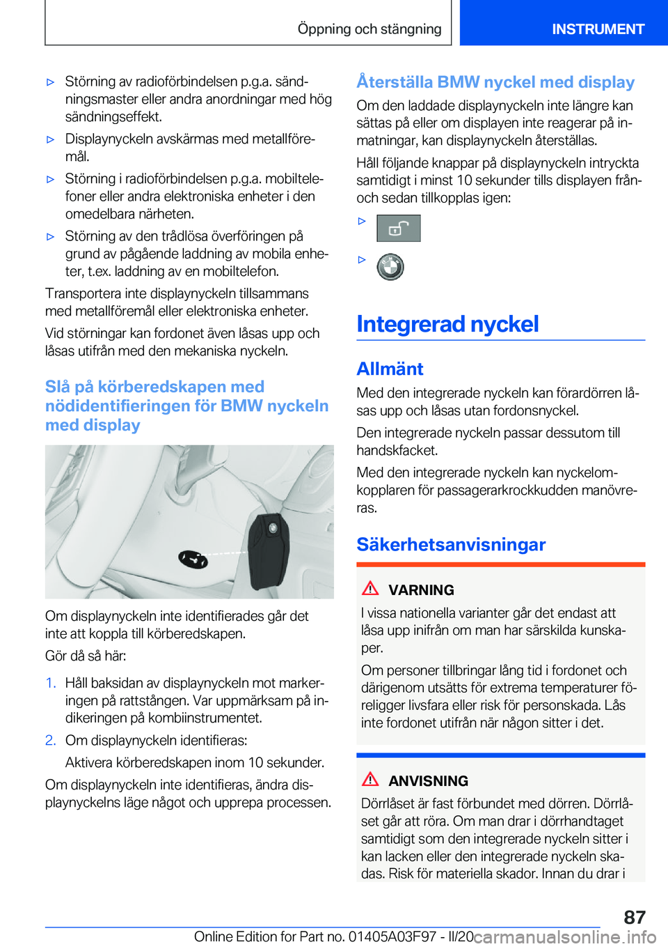BMW 3 SERIES 2020  InstruktionsbÖcker (in Swedish) 'x�S�t�