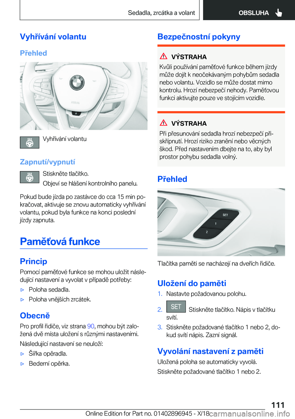 BMW 3 SERIES 2019  Návod na použití (in Czech) �V�y�h�