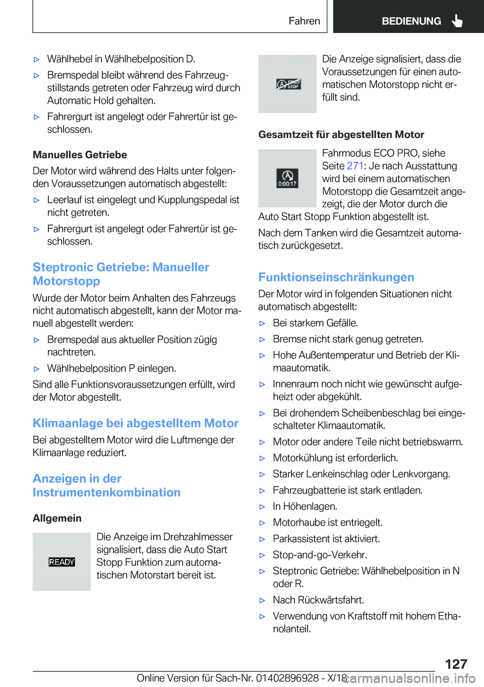 BMW 3 SERIES 2019  Betriebsanleitungen (in German) x�W�
