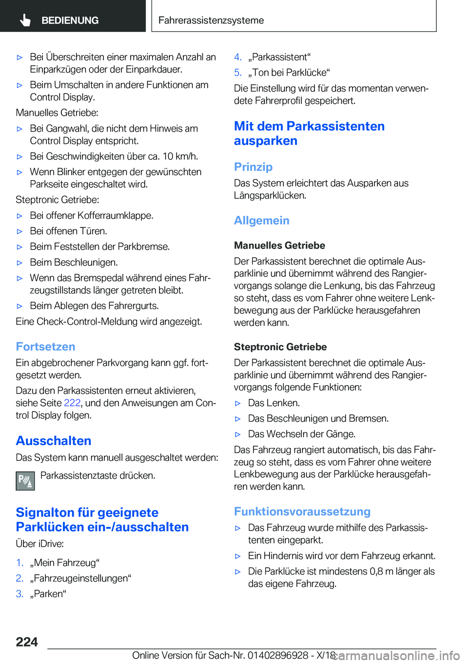 BMW 3 SERIES 2019  Betriebsanleitungen (in German) x�B�e�i��