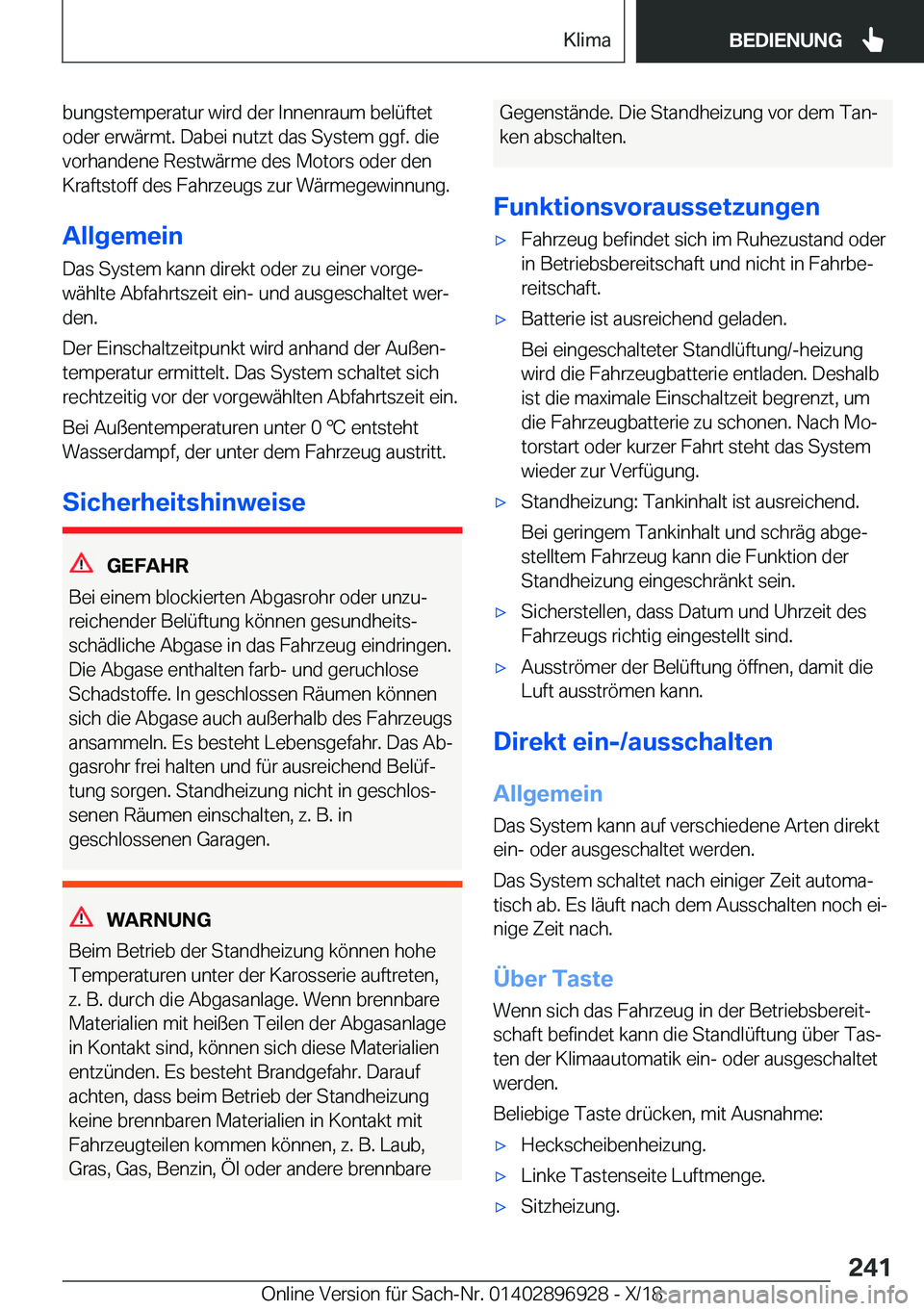 BMW 3 SERIES 2019  Betriebsanleitungen (in German) �b�u�n�g�s�t�e�m�p�e�r�a�t�u�r��w�i�r�d��d�e�r��I�n�n�e�n�r�a�u�m��b�e�l�