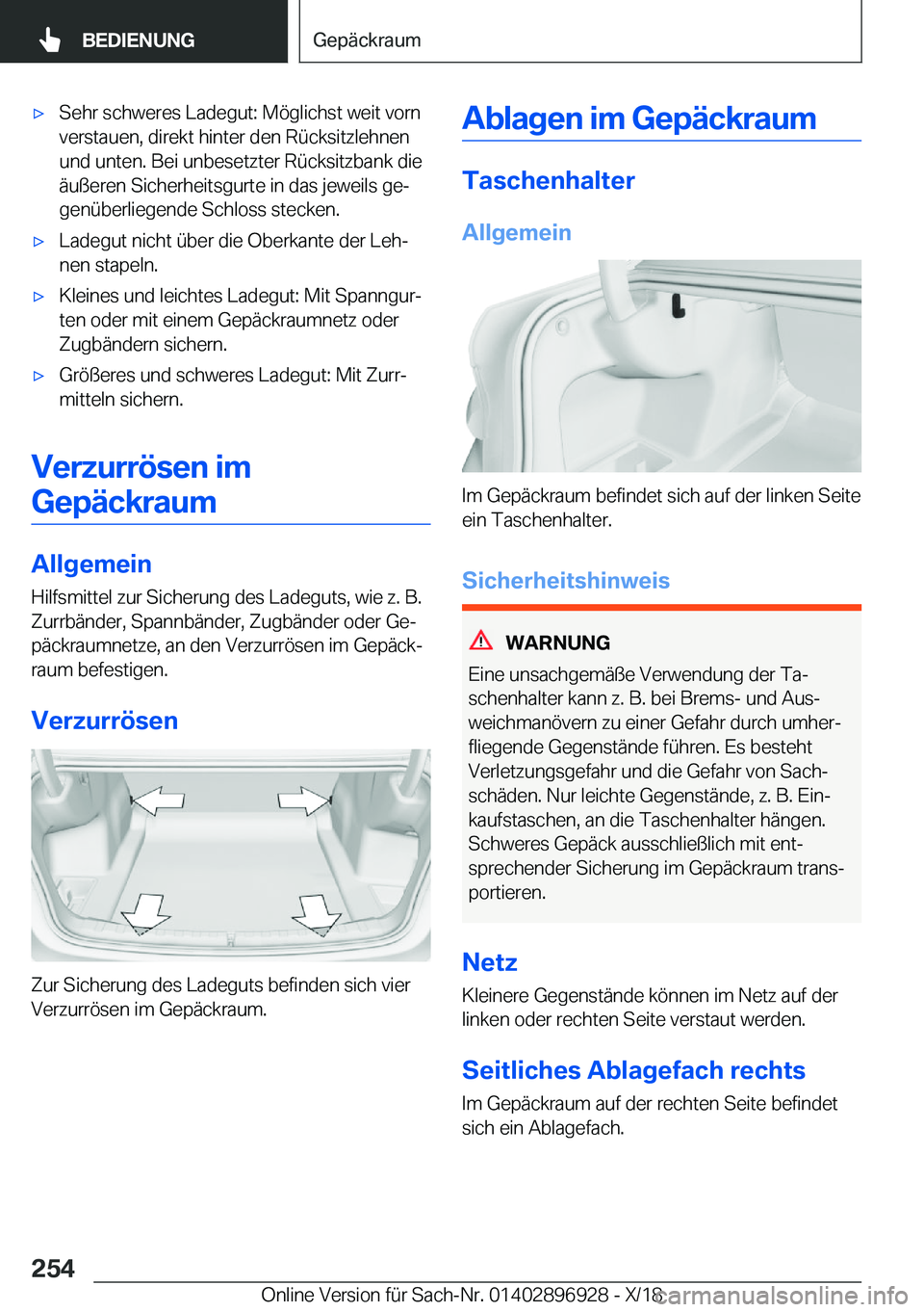 BMW 3 SERIES 2019  Betriebsanleitungen (in German) x�S�e�h�r��s�c�h�w�e�r�e�s��L�a�d�e�g�u�t�:��M�