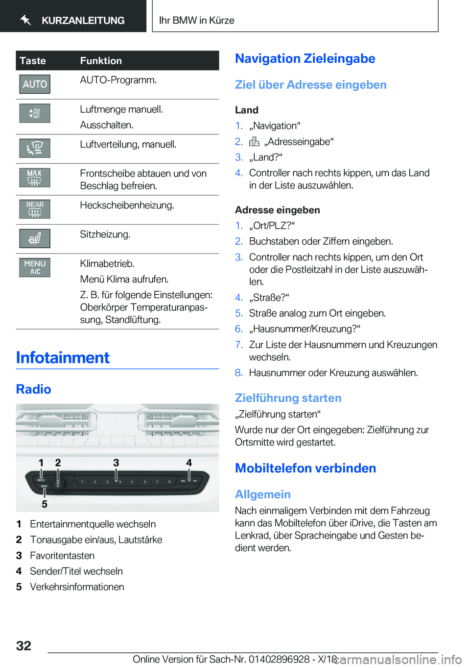 BMW 3 SERIES 2019  Betriebsanleitungen (in German) �T�a�s�t�e�F�u�n�k�t�i�o�n�A�U�T�O�-�P�r�o�g�r�a�m�m�.�L�u�f�t�m�e�n�g�e��m�a�n�u�e�l�l�.
�A�u�s�s�c�h�a�l�t�e�n�.�L�u�f�t�v�e�r�t�e�i�l�u�n�g�,��m�a�n�u�e�l�l�.�F�r�o�n�t�s�c�h�e�i�b�e��a�b�t�a�u�