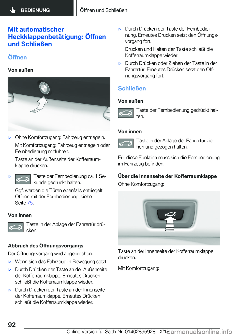 BMW 3 SERIES 2019  Betriebsanleitungen (in German) �M�i�t��a�u�t�o�m�a�t�i�s�c�h�e�r
�H�e�c�k�k�l�a�p�p�e�n�b�e�t�