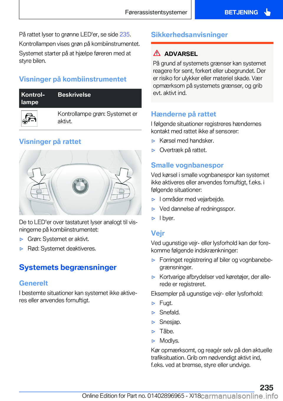 BMW 3 SERIES 2019  InstruktionsbØger (in Danish) �P�å��r�a�t�t�e�t��l�y�s�e�r��t�o��g�r�