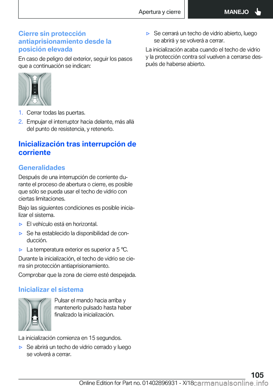 BMW 3 SERIES 2019  Manuales de Empleo (in Spanish) �C�i�e�r�r�e��s�i�n��p�r�o�t�e�c�c�i�