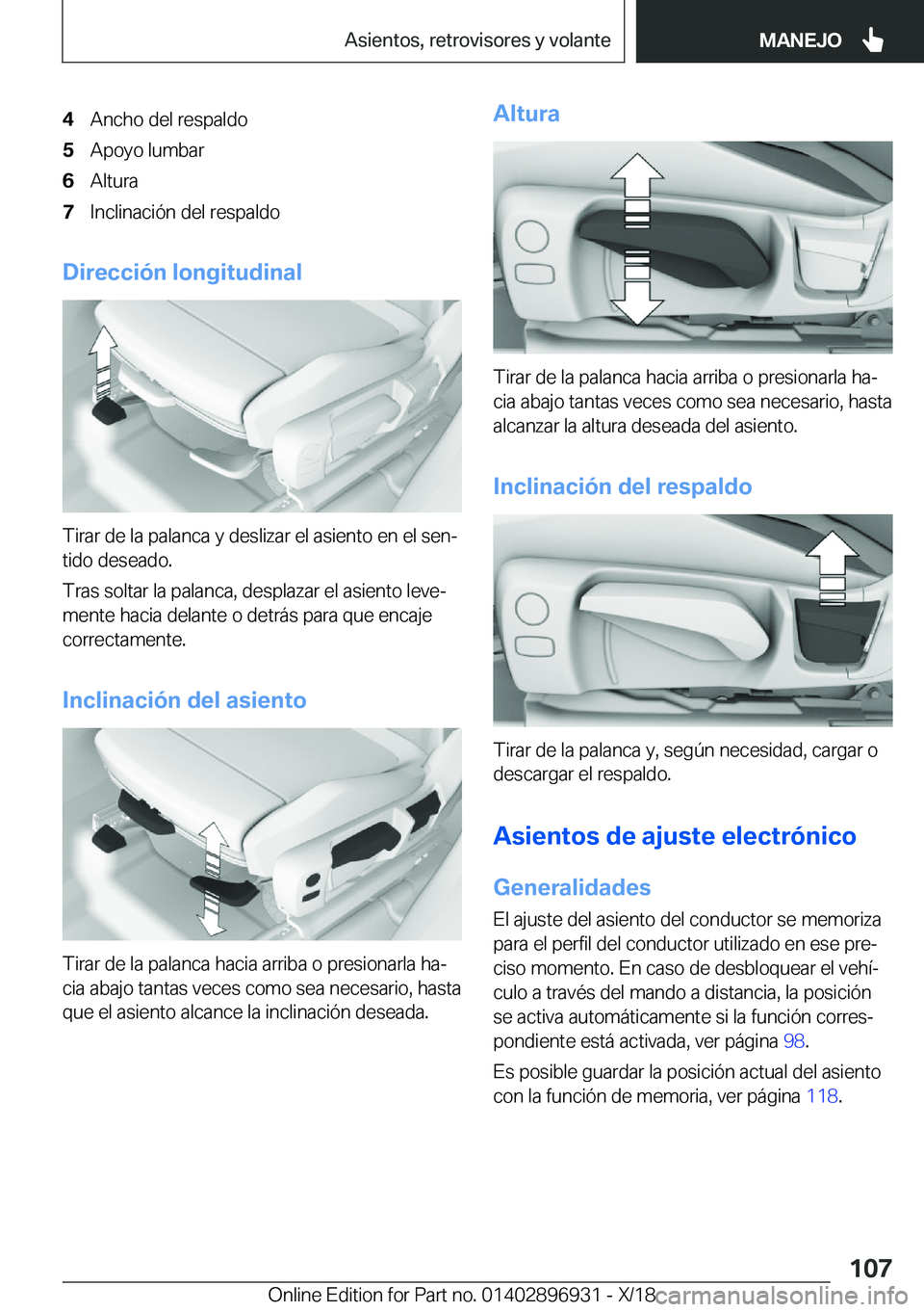BMW 3 SERIES 2019  Manuales de Empleo (in Spanish) �4�A�n�c�h�o��d�e�l��r�e�s�p�a�l�d�o�5�A�p�o�y�o��l�u�m�b�a�r�6�A�l�t�u�r�a�7�I�n�c�l�i�n�a�c�i�