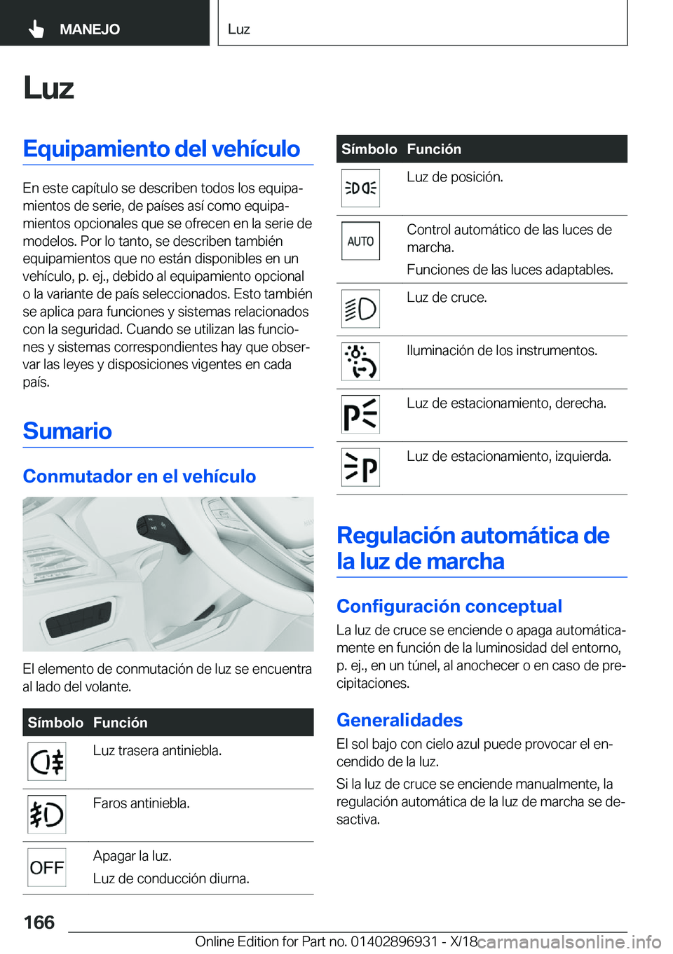BMW 3 SERIES 2019  Manuales de Empleo (in Spanish) �L�u�z�E�q�u�i�p�a�m�i�e�n�t�o��d�e�l��v�e�h�