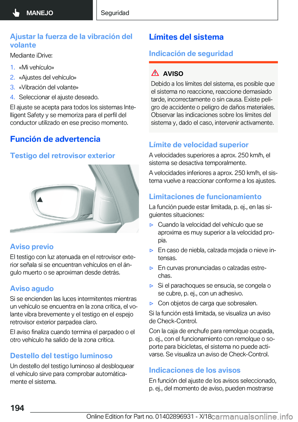 BMW 3 SERIES 2019  Manuales de Empleo (in Spanish) �A�j�u�s�t�a�r��l�a��f�u�e�r�z�a��d�e��l�a��v�i�b�r�a�c�i�