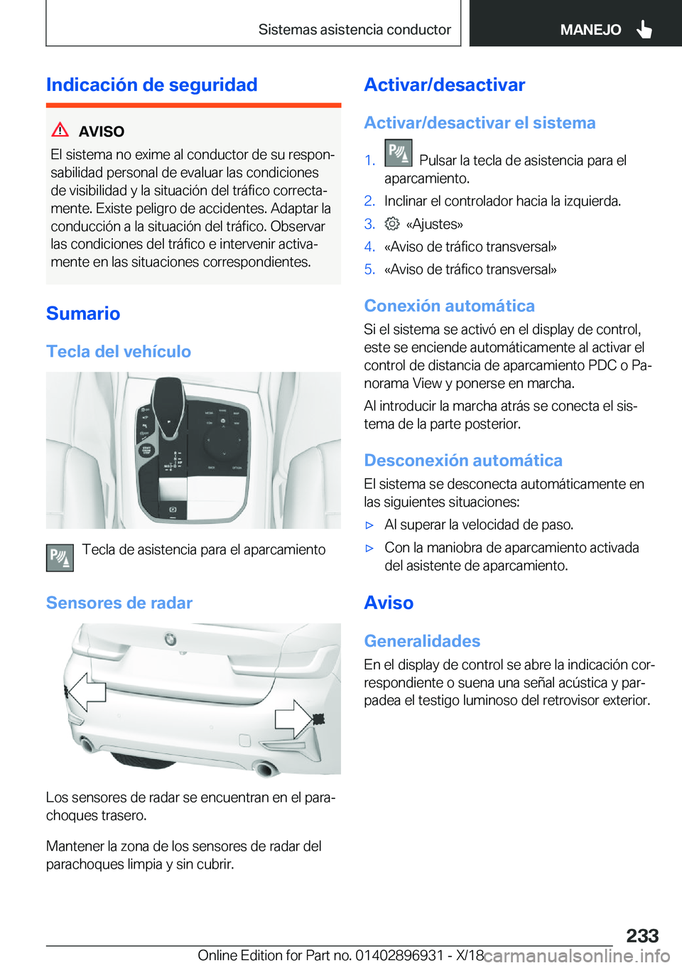 BMW 3 SERIES 2019  Manuales de Empleo (in Spanish) �I�n�d�i�c�a�c�i�