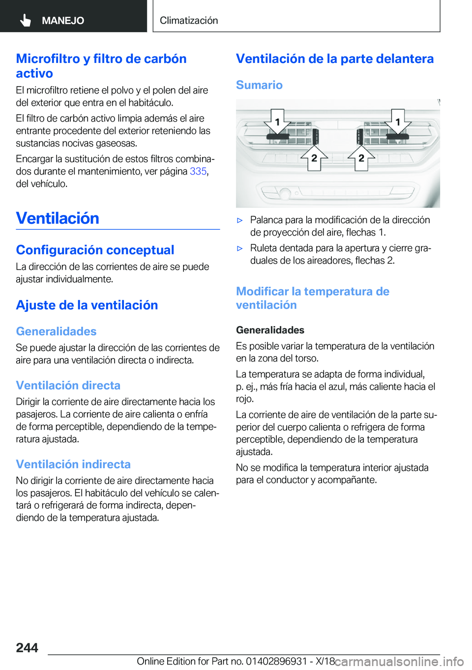 BMW 3 SERIES 2019  Manuales de Empleo (in Spanish) �M�i�c�r�o�f�i�l�t�r�o��y��f�i�l�t�r�o��d�e��c�a�r�b�