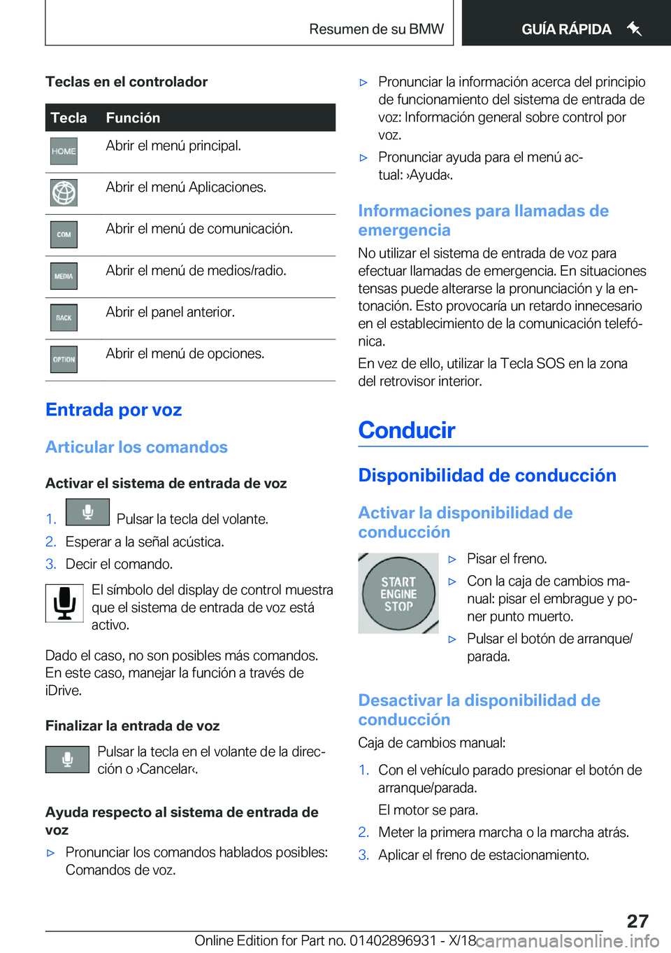 BMW 3 SERIES 2019  Manuales de Empleo (in Spanish) �T�e�c�l�a�s��e�n��e�l��c�o�n�t�r�o�l�a�d�o�r�T�e�c�l�a�F�u�n�c�i�