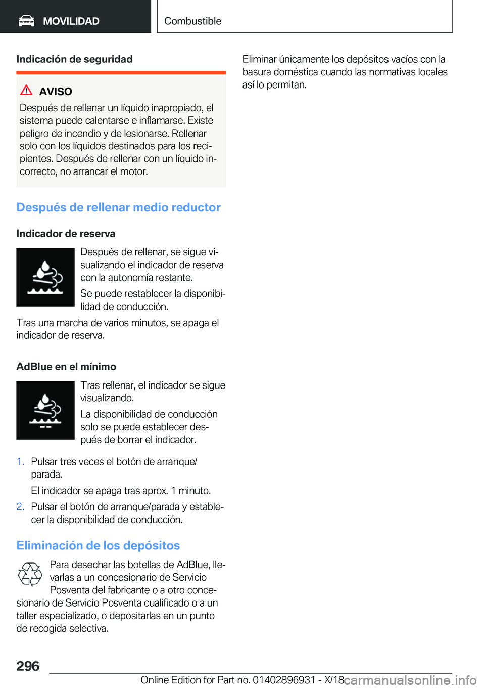 BMW 3 SERIES 2019  Manuales de Empleo (in Spanish) �I�n�d�i�c�a�c�i�