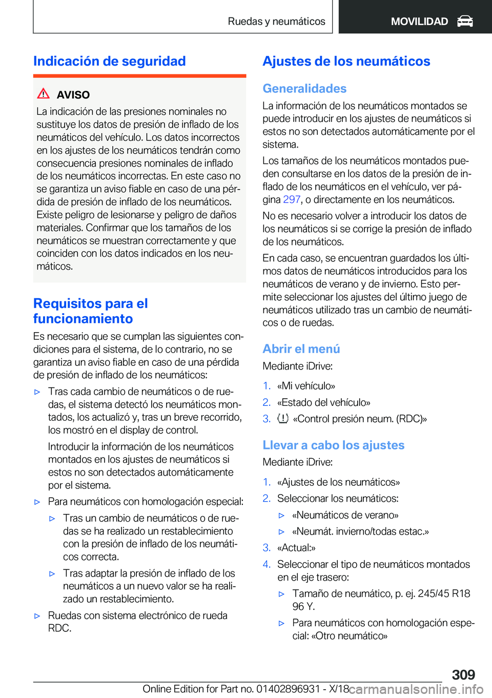 BMW 3 SERIES 2019  Manuales de Empleo (in Spanish) �I�n�d�i�c�a�c�i�