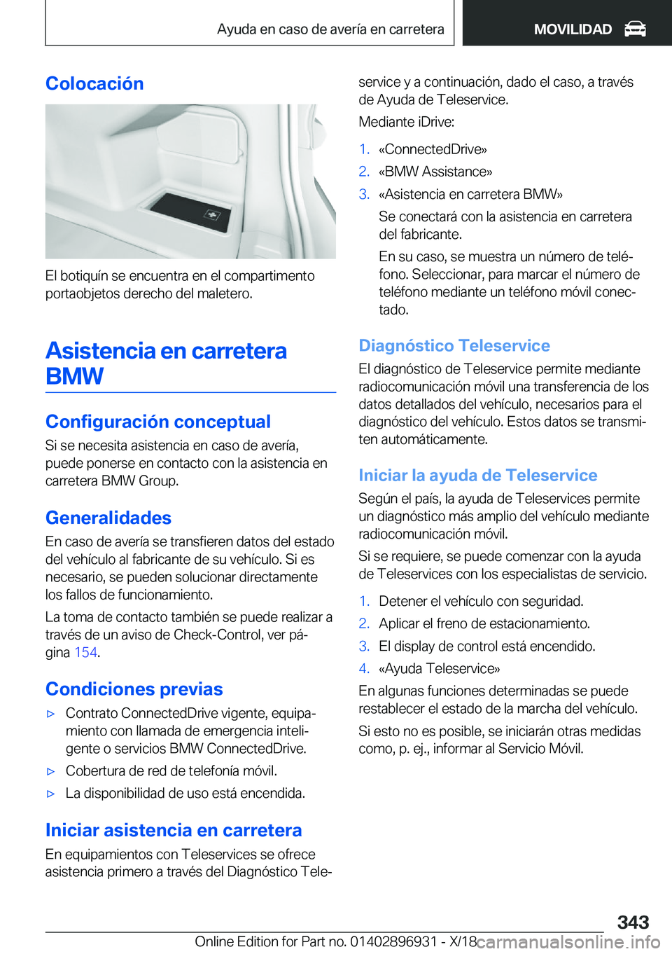 BMW 3 SERIES 2019  Manuales de Empleo (in Spanish) �C�o�l�o�c�a�c�i�