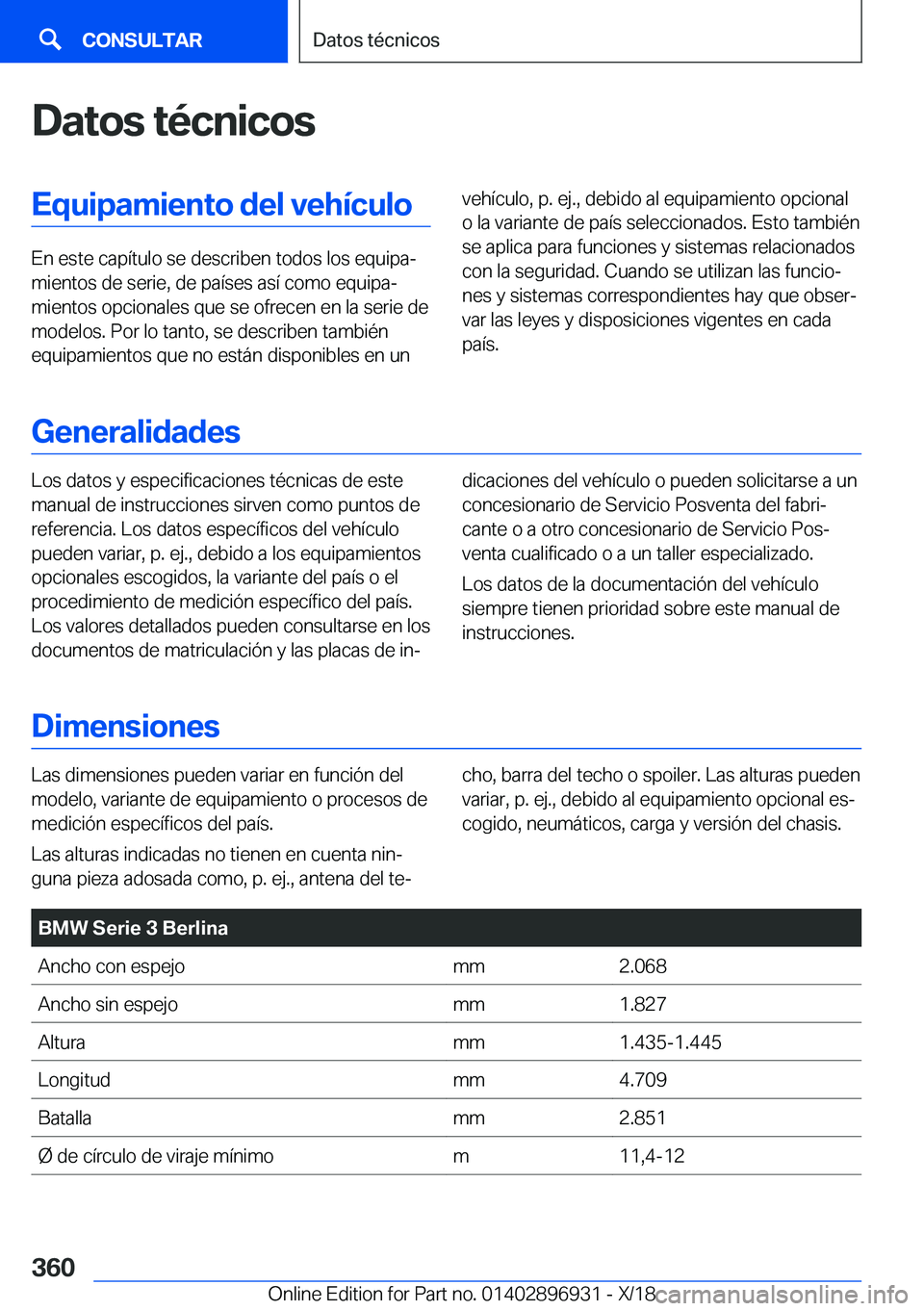 BMW 3 SERIES 2019  Manuales de Empleo (in Spanish) �D�a�t�o�s��t�