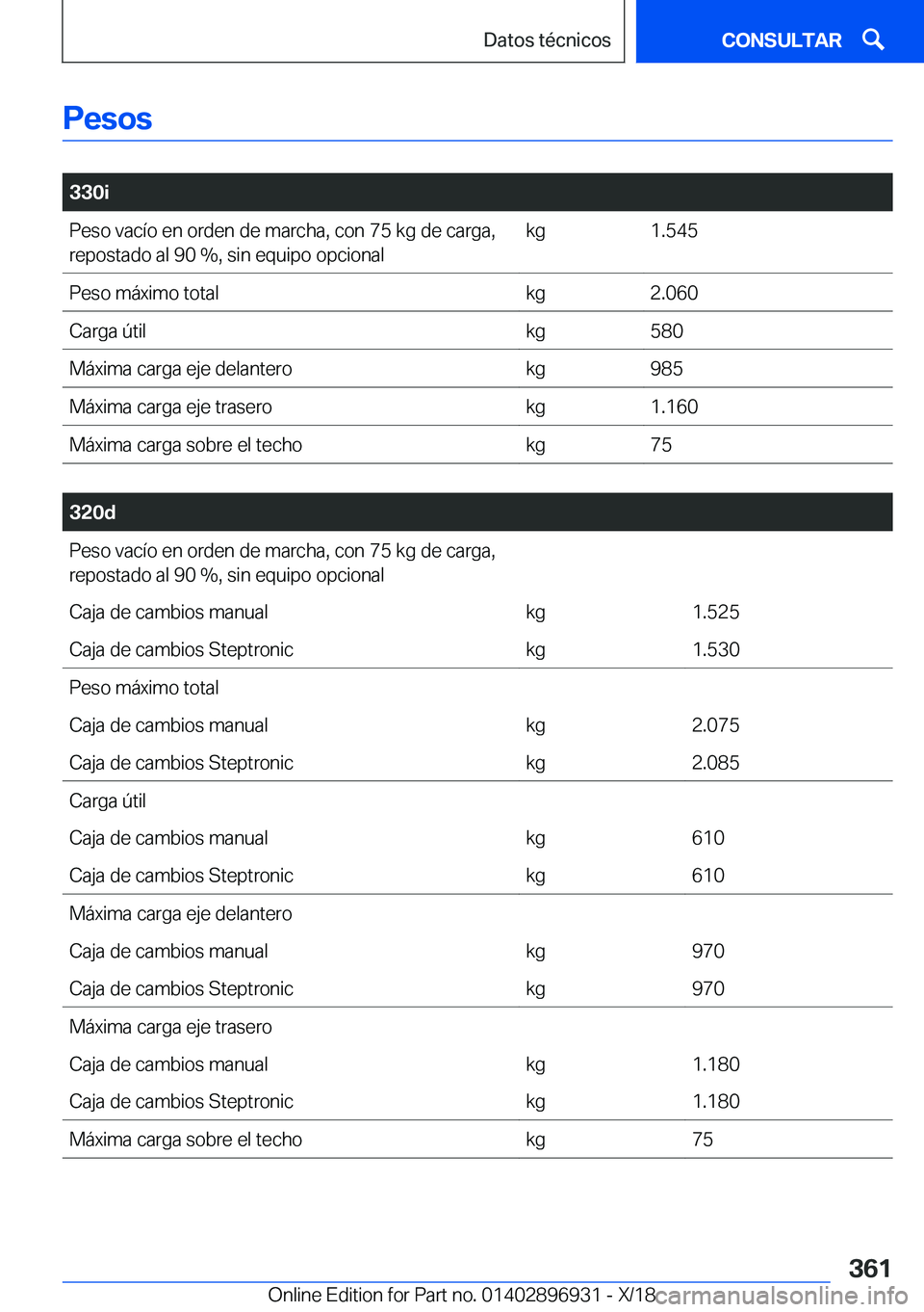 BMW 3 SERIES 2019  Manuales de Empleo (in Spanish) �P�e�s�o�s
�
�3�3�0�i�P�e�s�o��v�a�c�