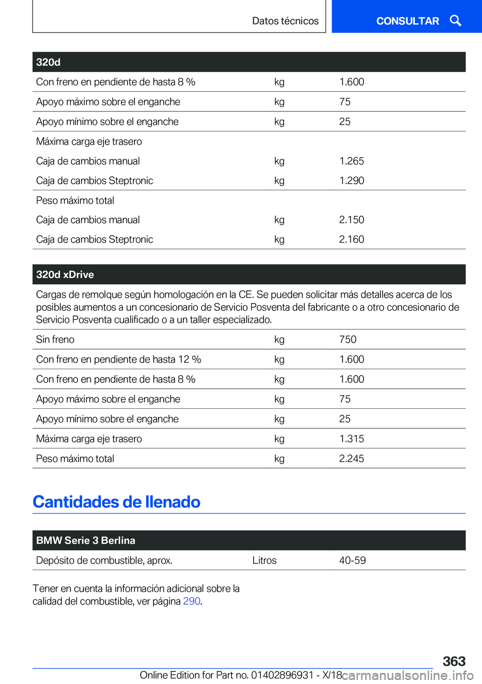 BMW 3 SERIES 2019  Manuales de Empleo (in Spanish) �3�2�0�d�C�o�n��f�r�e�n�o��e�n��p�e�n�d�i�e�n�t�e��d�e��h�a�s�t�a��8���k�g�1�.�6�0�0�A�p�o�y�o��m�