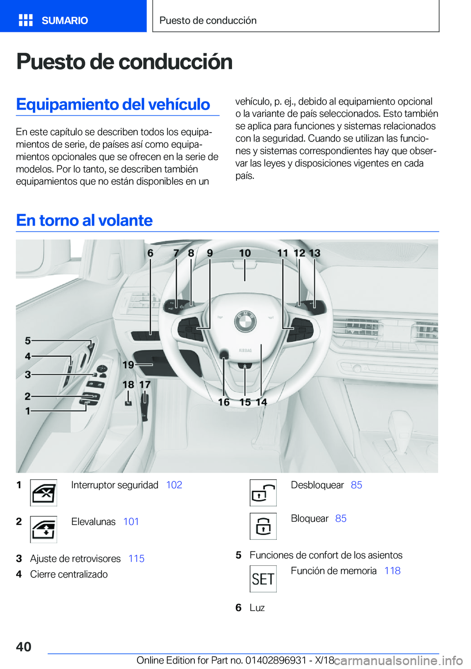 BMW 3 SERIES 2019  Manuales de Empleo (in Spanish) �P�u�e�s�t�o��d�e��c�o�n�d�u�c�c�i�