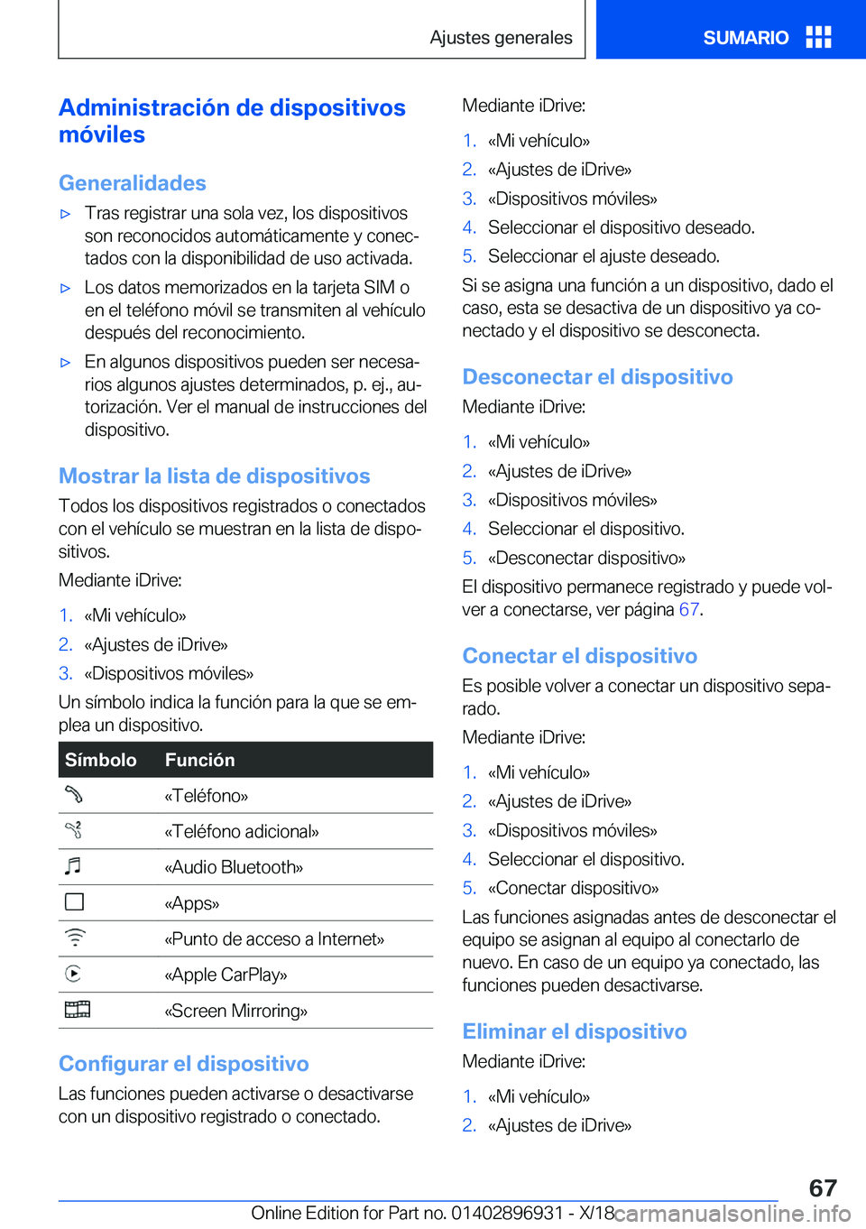 BMW 3 SERIES 2019  Manuales de Empleo (in Spanish) �A�d�m�i�n�i�s�t�r�a�c�i�