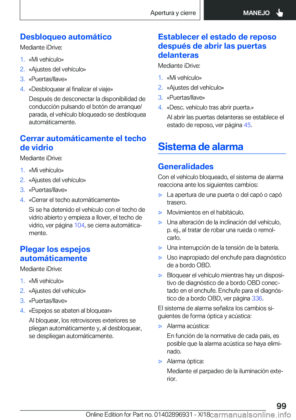 BMW 3 SERIES 2019  Manuales de Empleo (in Spanish) �D�e�s�b�l�o�q�u�e�o��a�u�t�o�m�