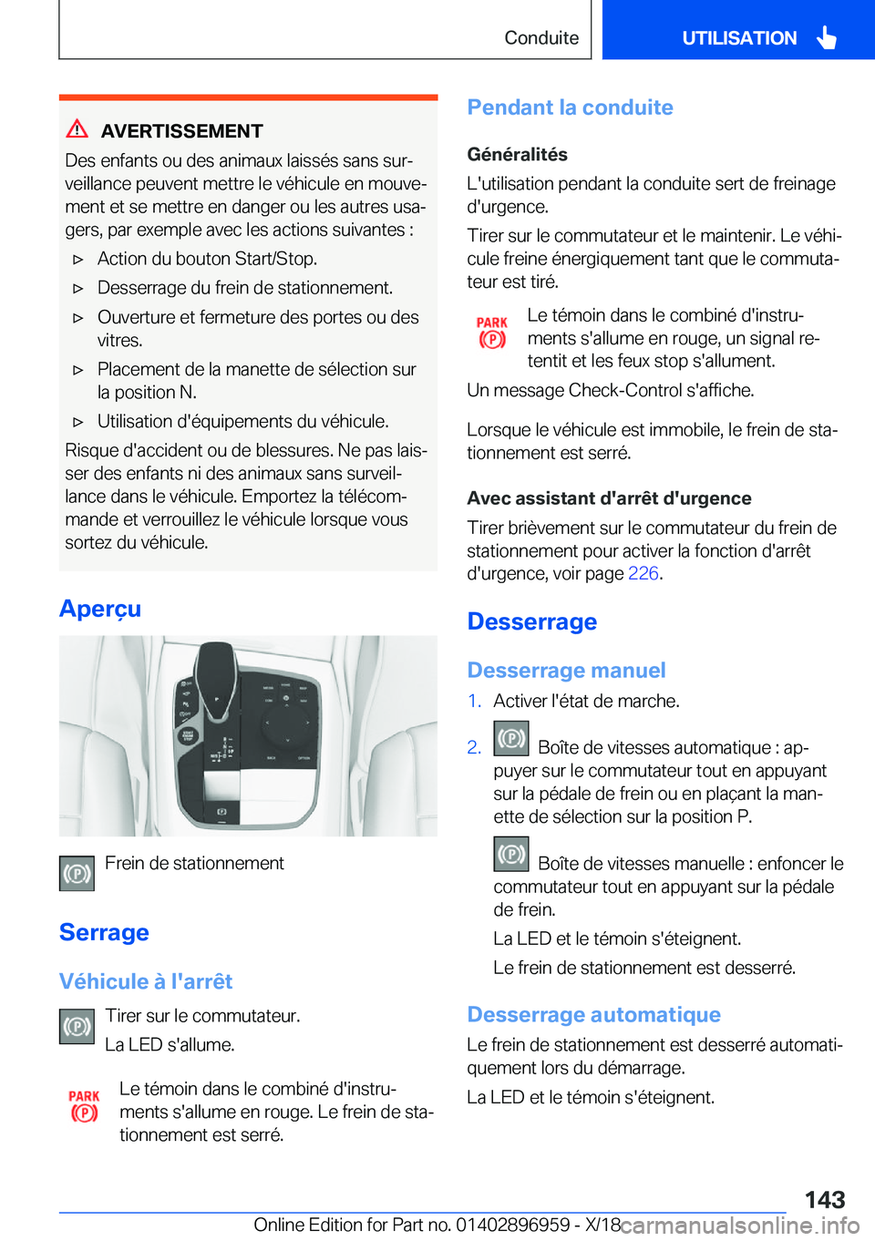 BMW 3 SERIES 2019  Notices Demploi (in French) �A�V�E�R�T�I�S�S�E�M�E�N�T
�D�e�s��e�n�f�a�n�t�s��o�u��d�e�s��a�n�i�m�a�u�x��l�a�i�s�s�é�s��s�a�n�s��s�u�rj
�v�e�i�l�l�a�n�c�e��p�e�u�v�e�n�t��m�e�t�t�r�e��l�e��v�é�h�i�c�u�l�e��e�n��m