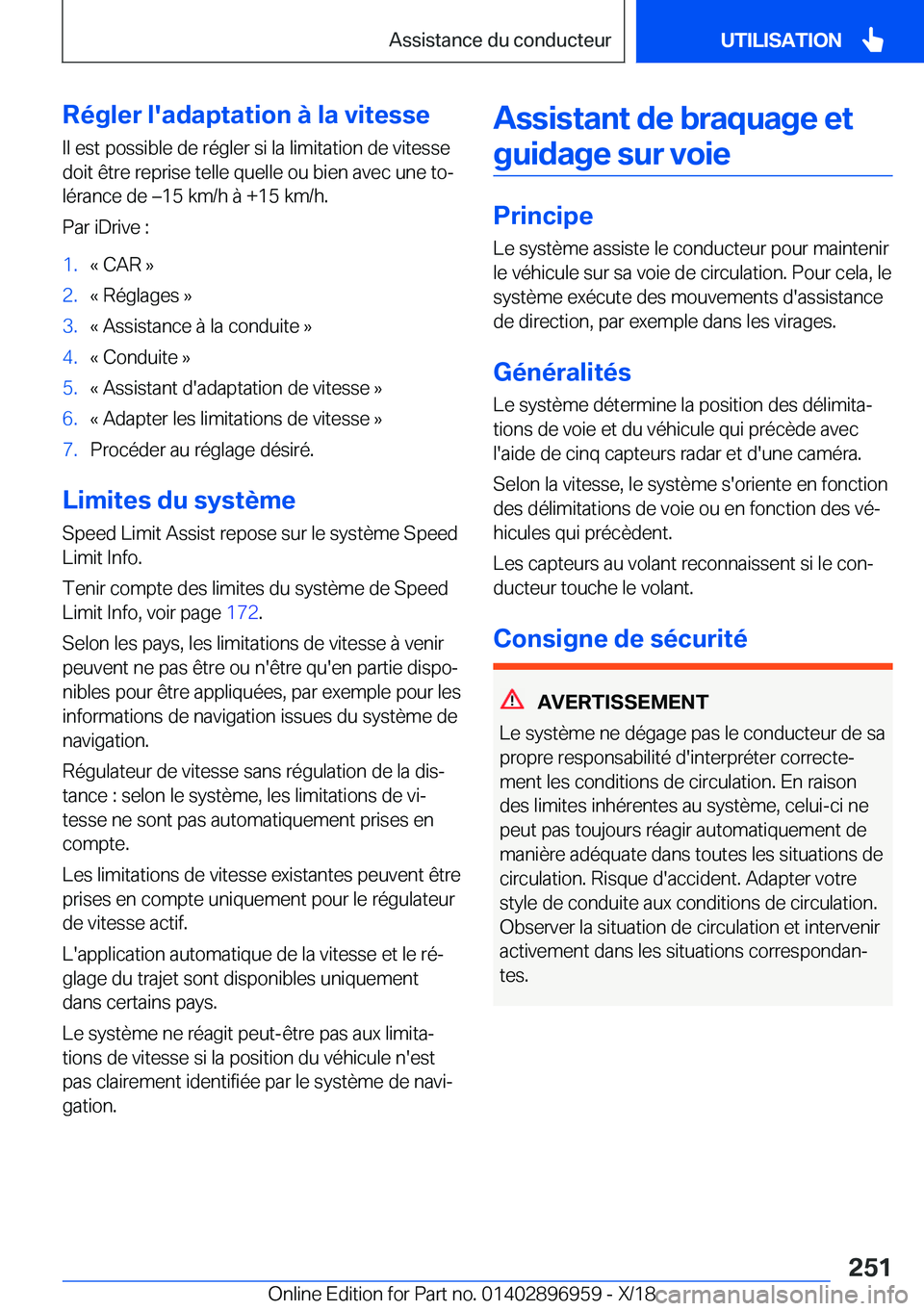 BMW 3 SERIES 2019  Notices Demploi (in French) �R�é�g�l�e�r��l�'�a�d�a�p�t�a�t�i�o�n��