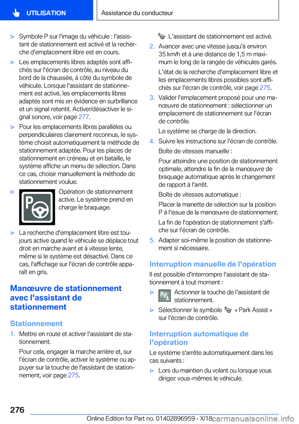 BMW 3 SERIES 2019  Notices Demploi (in French) 'x�S�y�m�b�o�l�e��P��s�u�r��l�'�i�m�a�g�e��d�u��v�é�h�i�c�u�l�e��:��l�'�a�s�s�i�sj
�t�a�n�t��d�e��s�t�a�t�i�o�n�n�e�m�e�n�t��e�s�t��a�c�t�i�v�é��e�t��l�a��r�e�c�h�e�rj �c