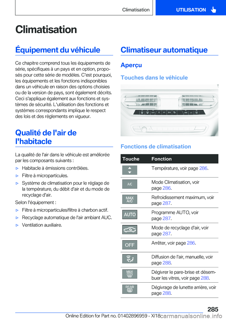 BMW 3 SERIES 2019  Notices Demploi (in French) �C�l�i�m�a�t�i�s�a�t�i�o�n�