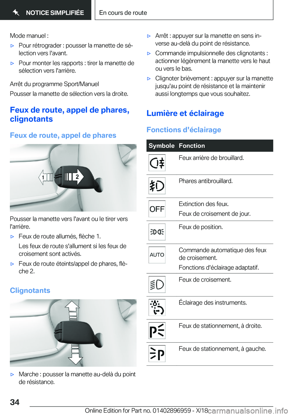BMW 3 SERIES 2019  Notices Demploi (in French) �M�o�d�e��m�a�n�u�e�l��:'x�P�o�u�r��r�é�t�r�o�g�r�a�d�e�r��:��p�o�u�s�s�e�r��l�a��m�a�n�e�t�t�e��d�e��s�éj�l�e�c�t�i�o�n��v�e�r�s��l�'�a�v�a�n�t�.'x�P�o�u�r��m�o�n�t�e�r��l