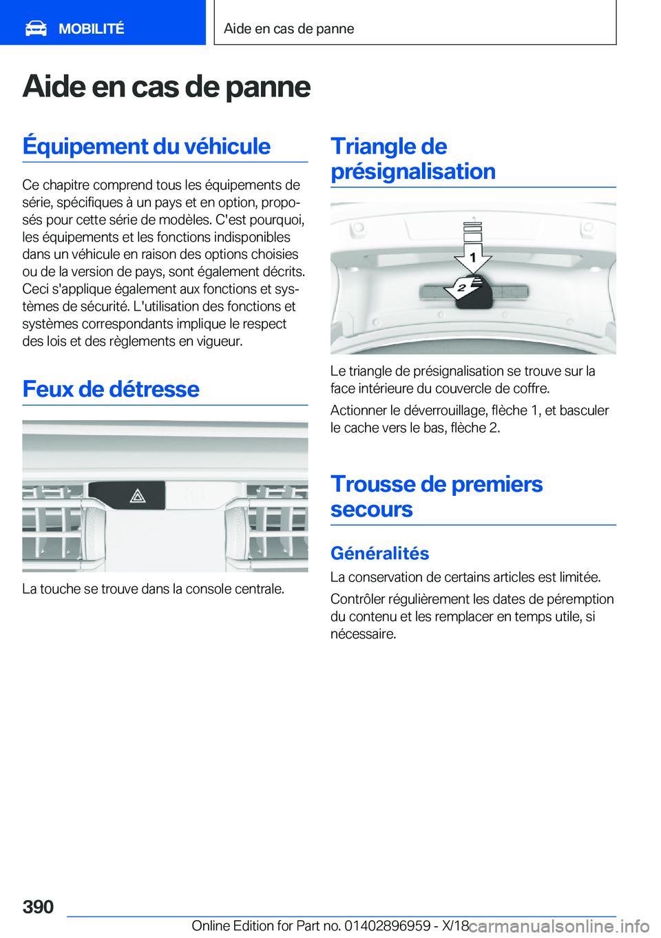 BMW 3 SERIES 2019  Notices Demploi (in French) �A�i�d�e��e�n��c�a�s��d�e��p�a�n�n�e�