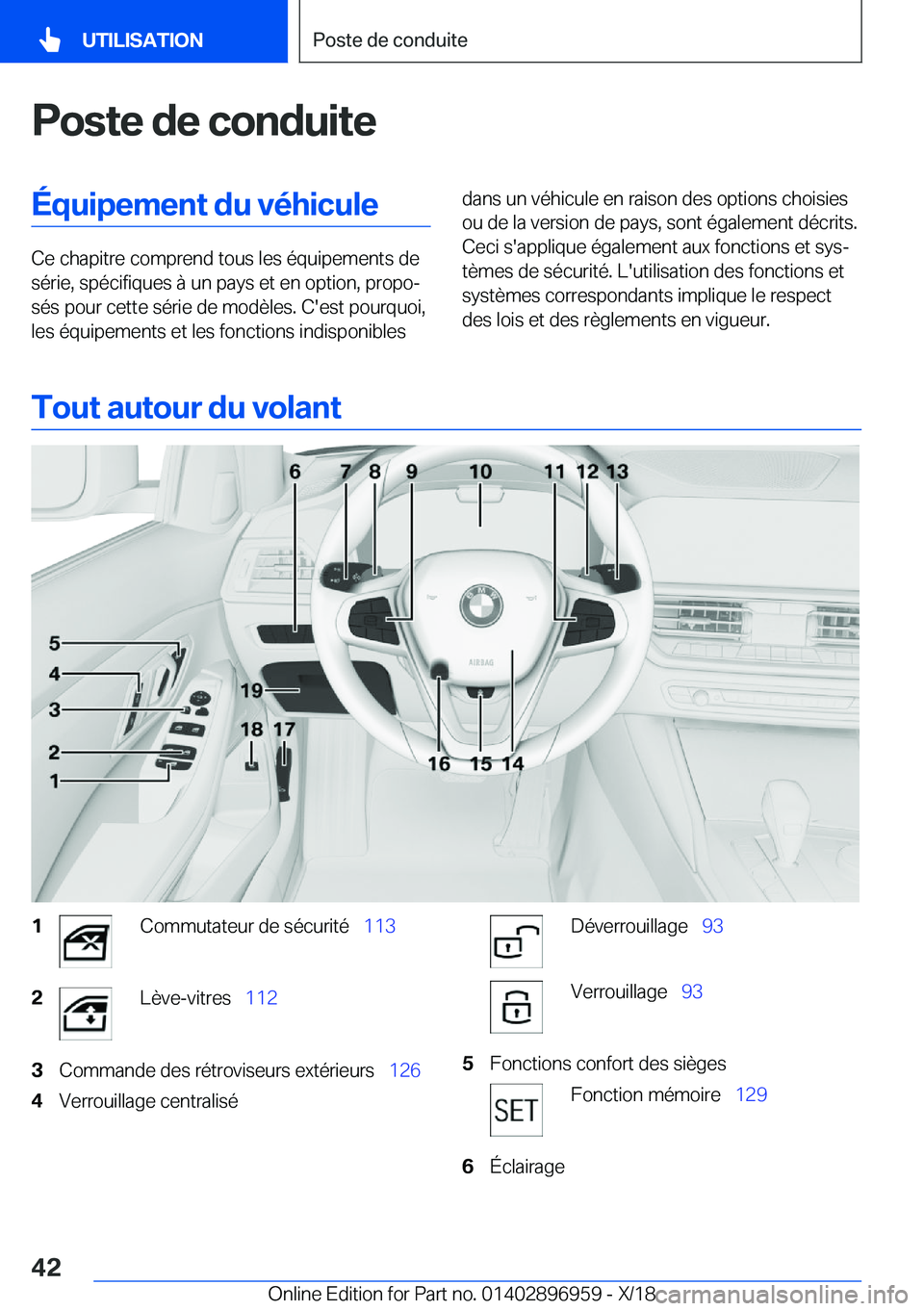 BMW 3 SERIES 2019  Notices Demploi (in French) �P�o�s�t�e��d�e��c�o�n�d�u�i�t�e�