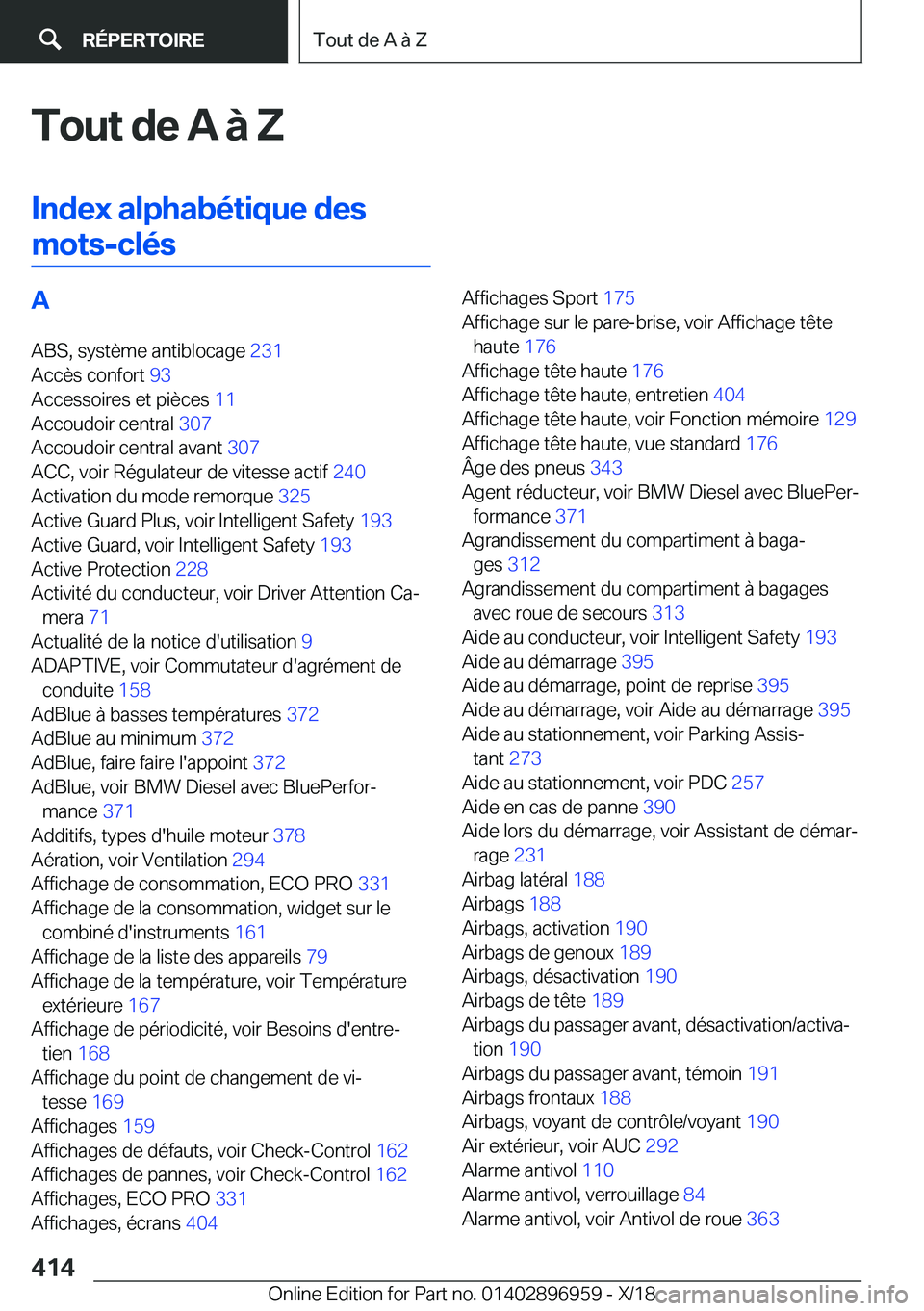 BMW 3 SERIES 2019  Notices Demploi (in French) �T�o�u�t��d�e��A��