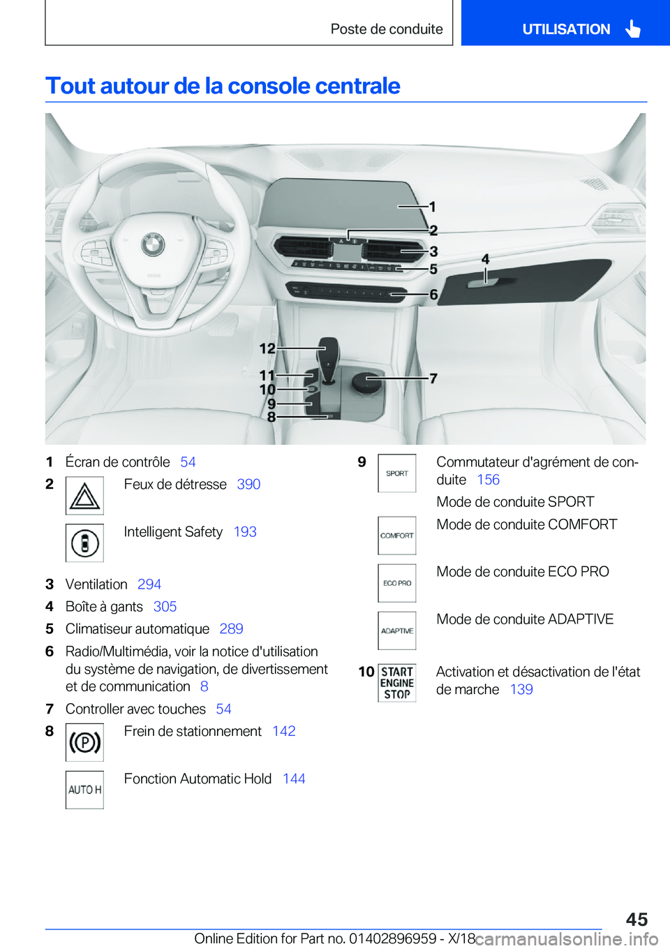 BMW 3 SERIES 2019  Notices Demploi (in French) �T�o�u�t��a�u�t�o�u�r��d�e��l�a��c�o�n�s�o�l�e��c�e�n�t�r�a�l�e�1�
