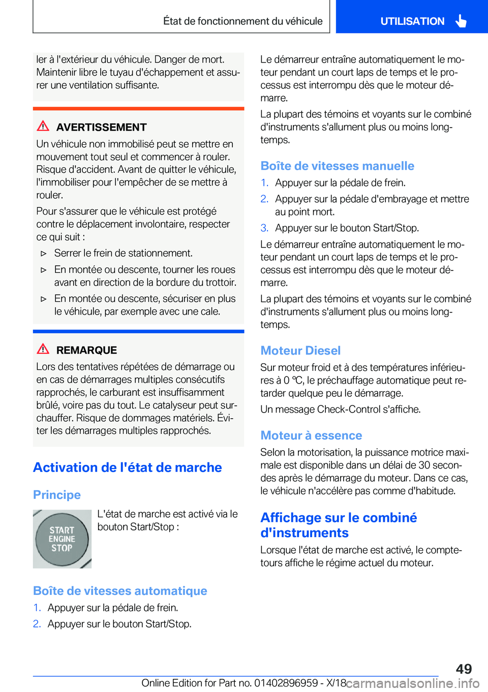 BMW 3 SERIES 2019  Notices Demploi (in French) �l�e�r��