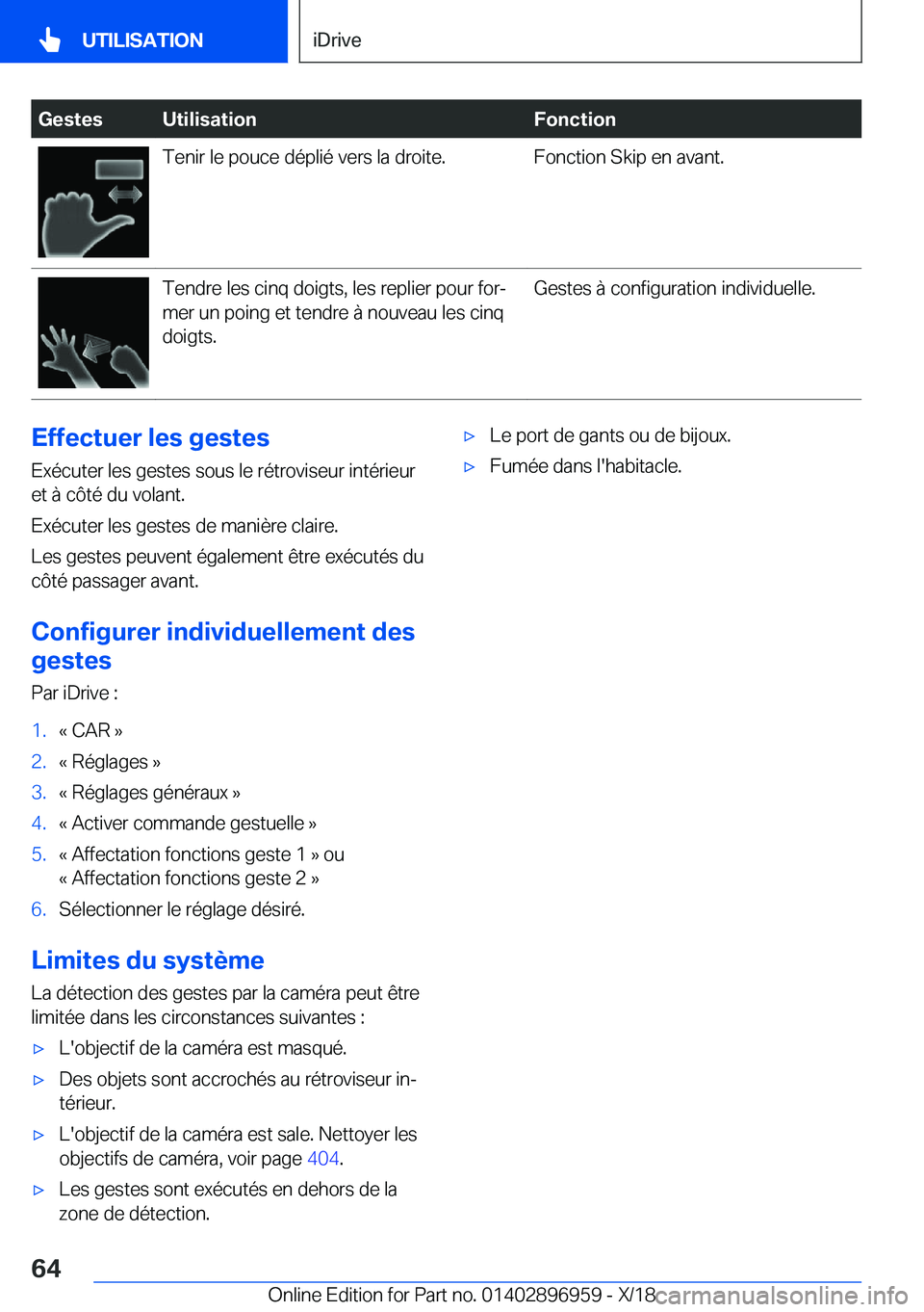 BMW 3 SERIES 2019  Notices Demploi (in French) �G�e�s�t�e�s�U�t�i�l�i�s�a�t�i�o�n�F�o�n�c�t�i�o�n�T�e�n�i�r��l�e��p�o�u�c�e��d�é�p�l�i�é��v�e�r�s��l�a��d�r�o�i�t�e�.�F�o�n�c�t�i�o�n��S�k�i�p��e�n��a�v�a�n�t�.�T�e�n�d�r�e��l�e�s��c�i�n