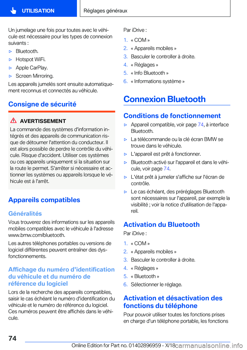 BMW 3 SERIES 2019  Notices Demploi (in French) �U�n��j�u�m�e�l�a�g�e��u�n�e��f�o�i�s��p�o�u�r��t�o�u�t�e�s��a�v�e�c��l�e��v�é�h�ij�c�u�l�e��e�s�t��n�é�c�e�s�s�a�i�r�e��p�o�u�r��l�e�s��t�y�p�e�s��d�e��c�o�n�n�e�x�i�o�n�s�u�i�v�a�n