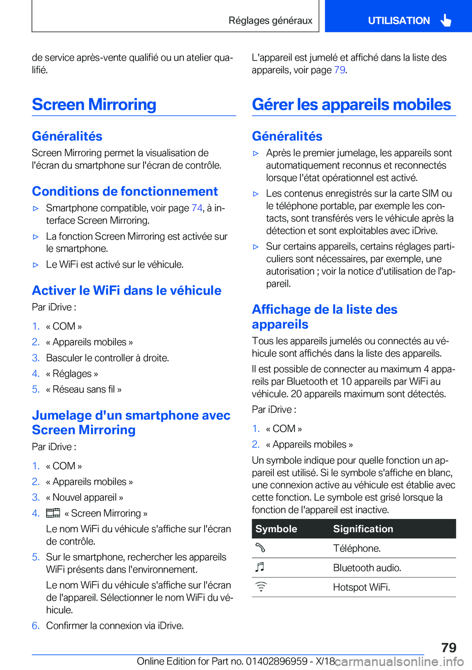 BMW 3 SERIES 2019  Notices Demploi (in French) �d�e��s�e�r�v�i�c�e��a�p�r�è�s�-�v�e�n�t�e��q�u�a�l�i�f�i�é��o�u��u�n��a�t�e�l�i�e�r��q�u�aj�l�i�f�i�é�.
�S�c�r�e�e�n��M�i�r�r�o�r�i�n�g
�G�é�n�é�r�a�l�i�t�é�s
�S�c�r�e�e�n��M�i�r�r�o�